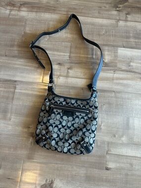 Coach Black/Tan Signature Canvas Crossbody Bag with Adjustable Strap